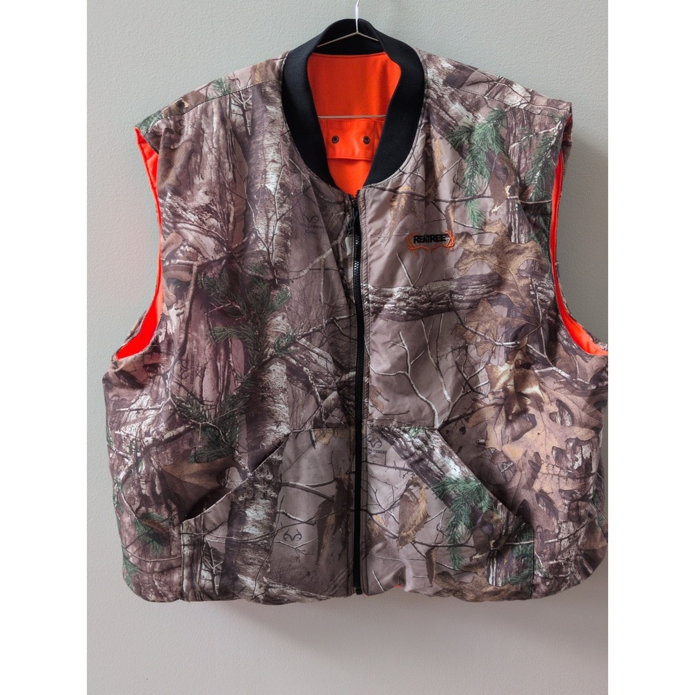 Realtree Camo Reversible Hunting Vest Mens 3XL Orange Lined Full Zip